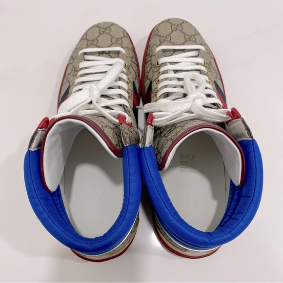 Gucci Beige and Blue High-Top Sneakers - Picture 4 of 9